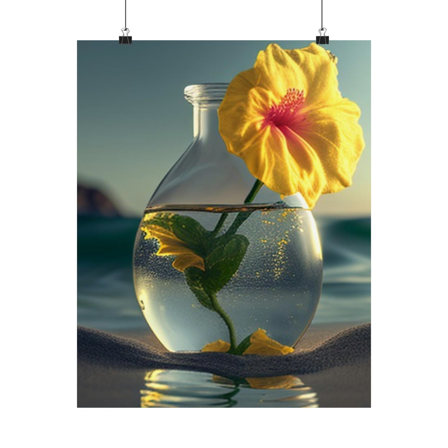 Premium Matte Vertical Posters Yellow Hibiscus glass 2