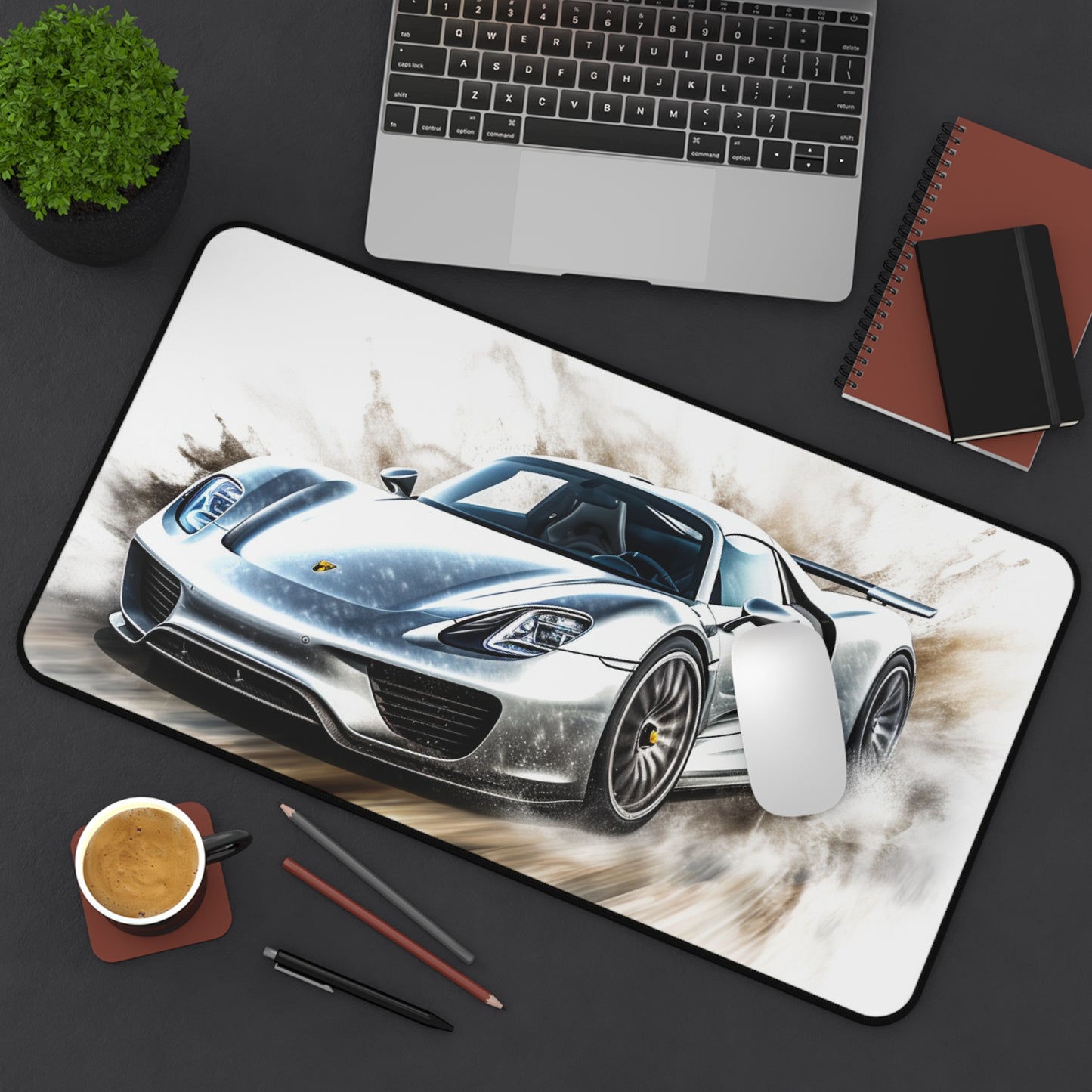 Desk Mat 918 Spyder white background driving fast with water splashing 2