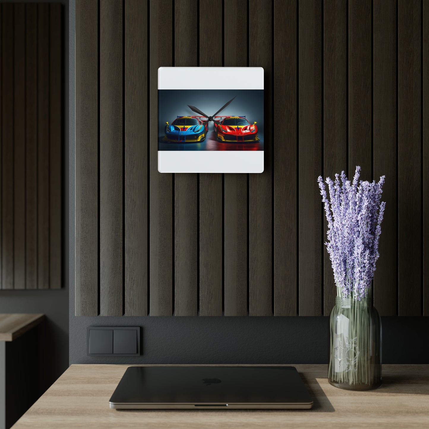 Acrylic Wall Clock Ferrari Red Blue 2