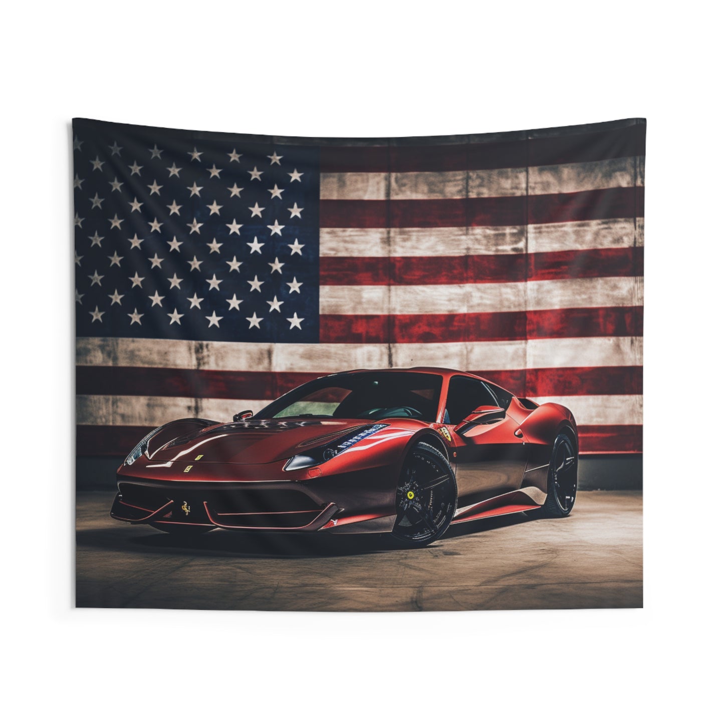 Indoor Wall Tapestries American Flag Background Ferrari 4