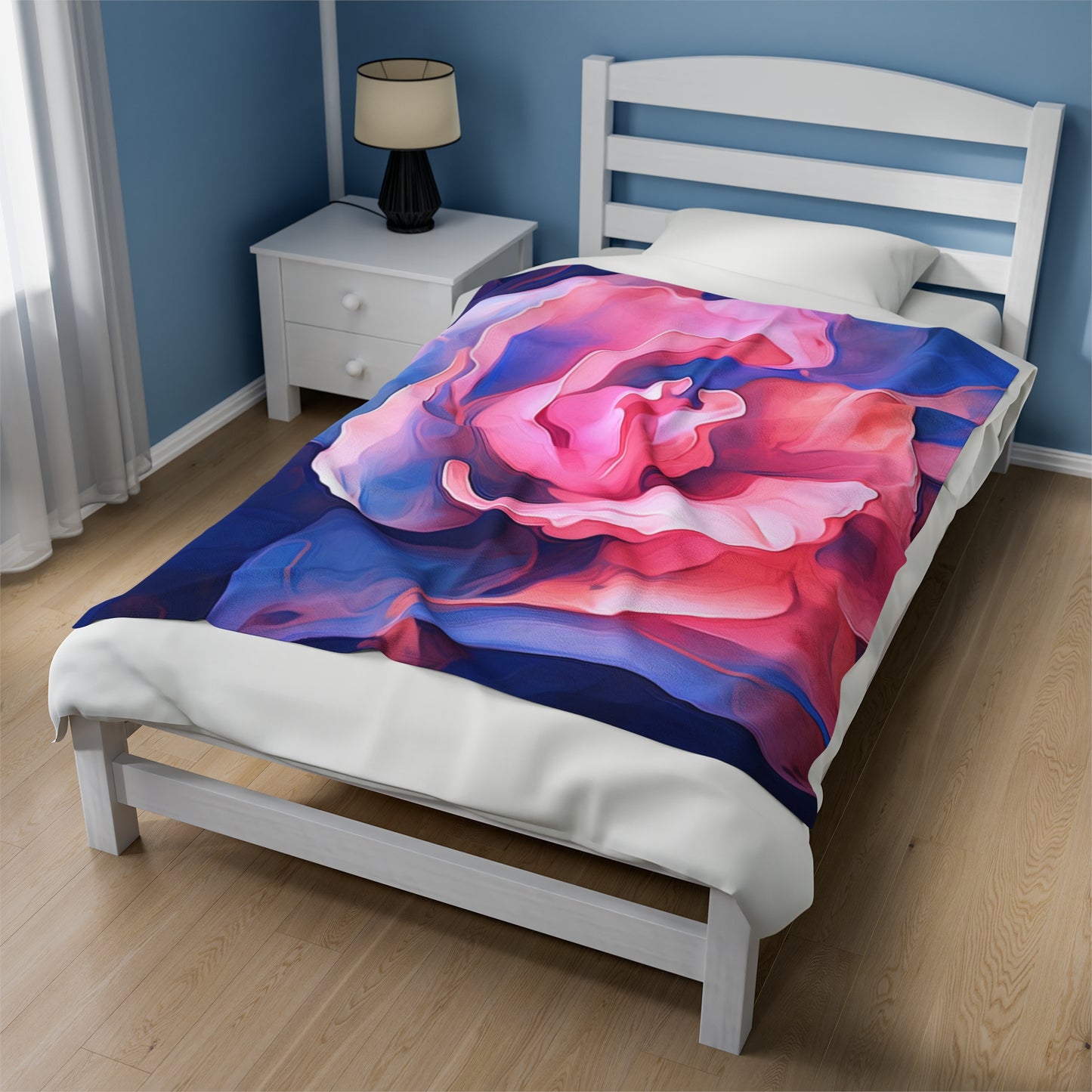 Velveteen Plush Blanket Pink & Blue Tulip Rose 1