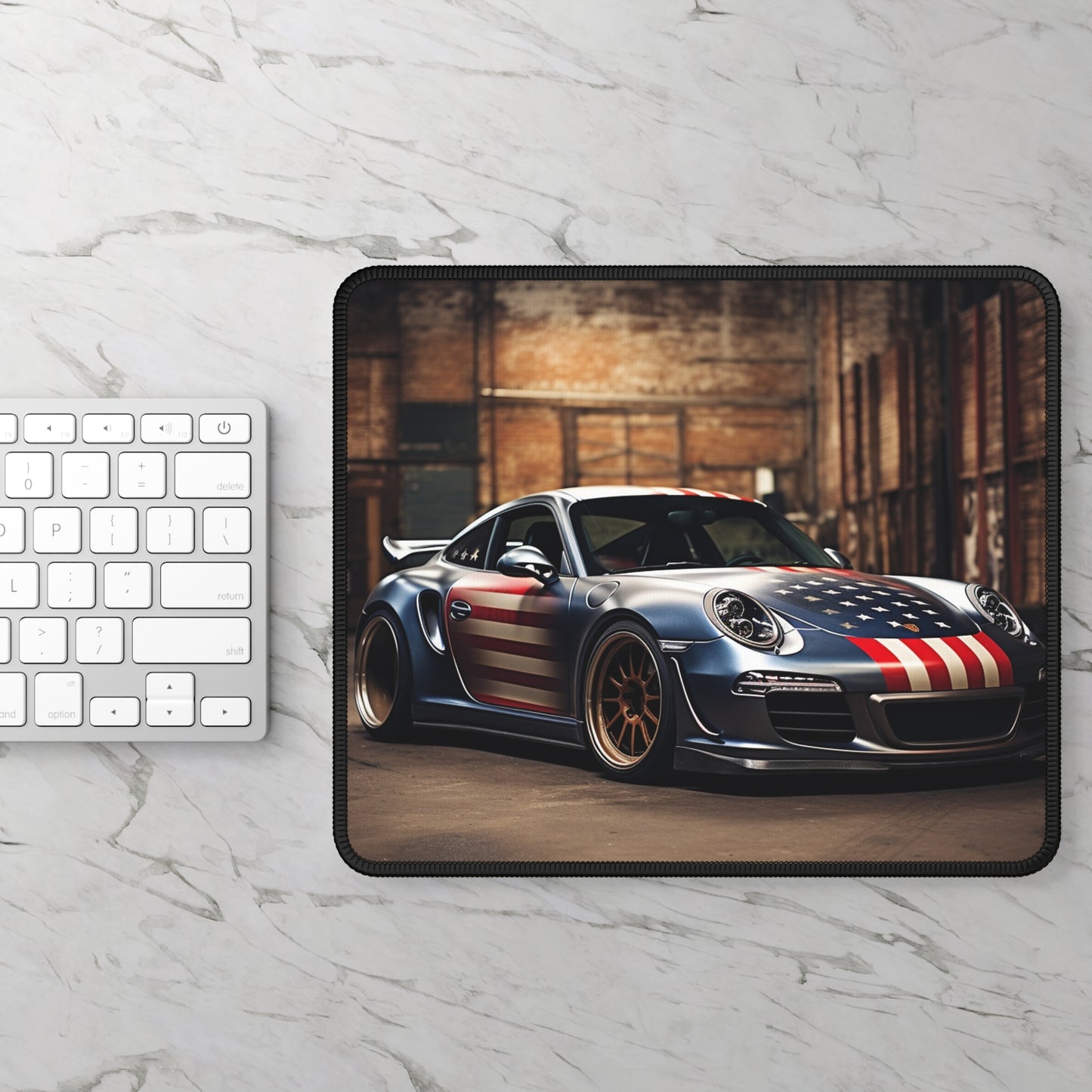 Gaming Mouse Pad  American Flag Porsche 1