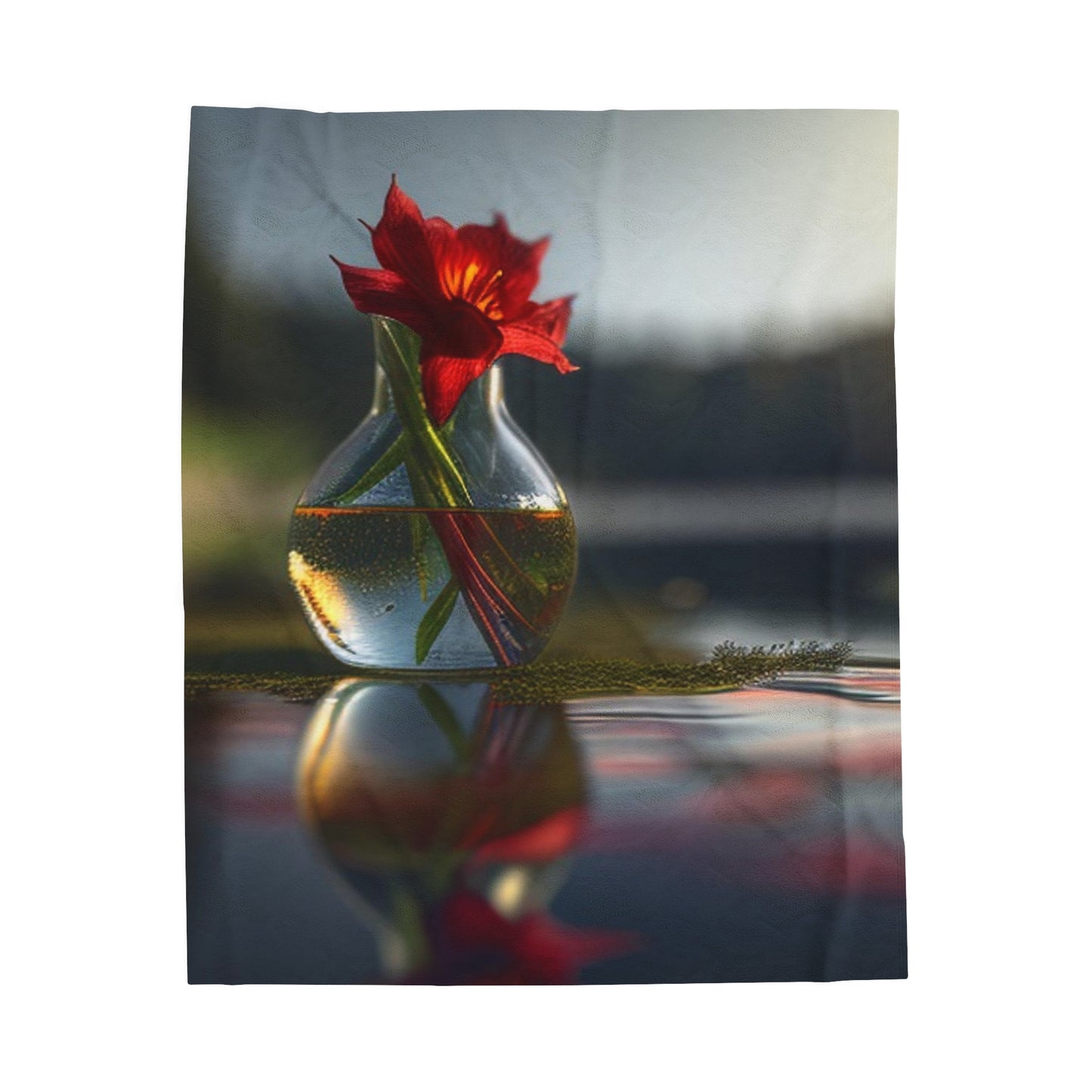 Velveteen Plush Blanket Red Lily in a Glass vase 3