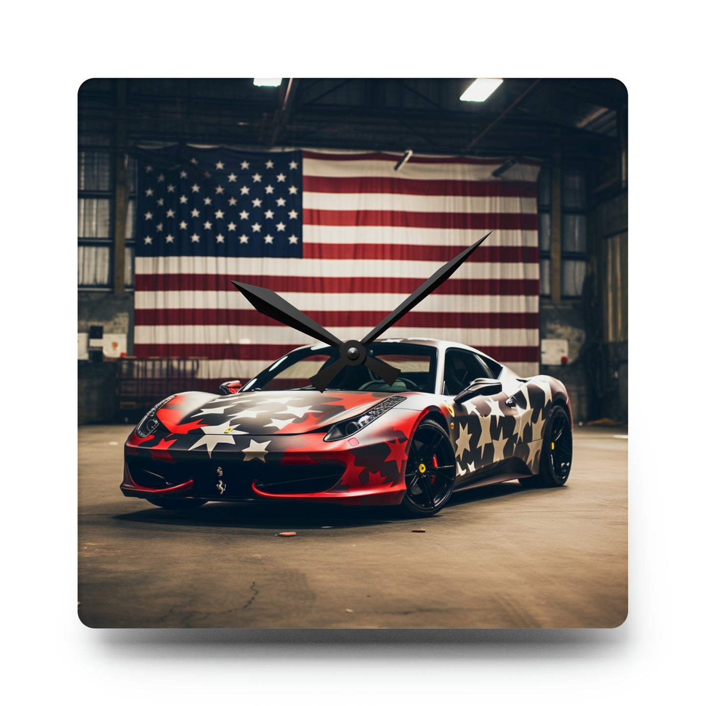 Acrylic Wall Clock American Flag Farrari 1