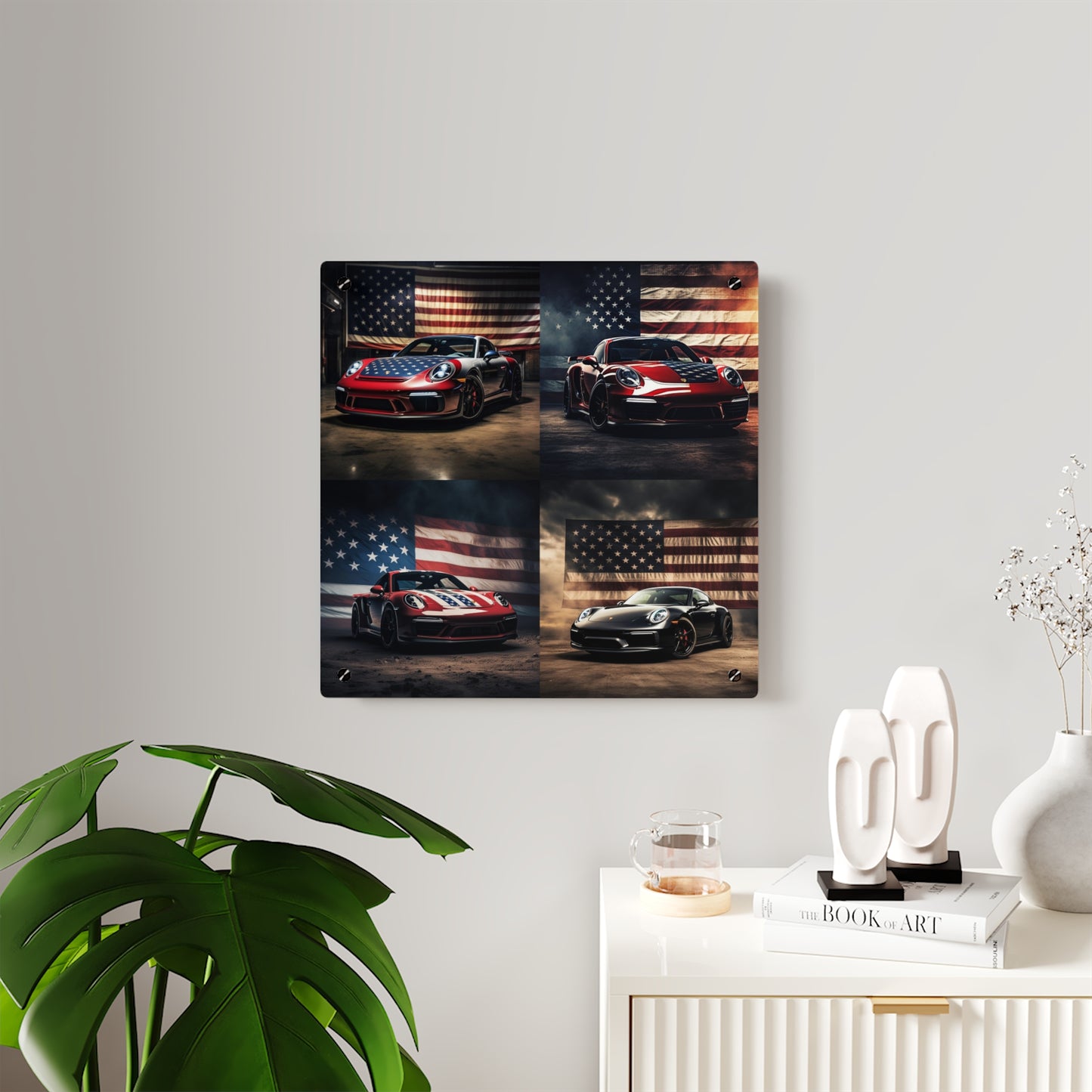 Acrylic Wall Art Panels American Flag Background Porsche 5