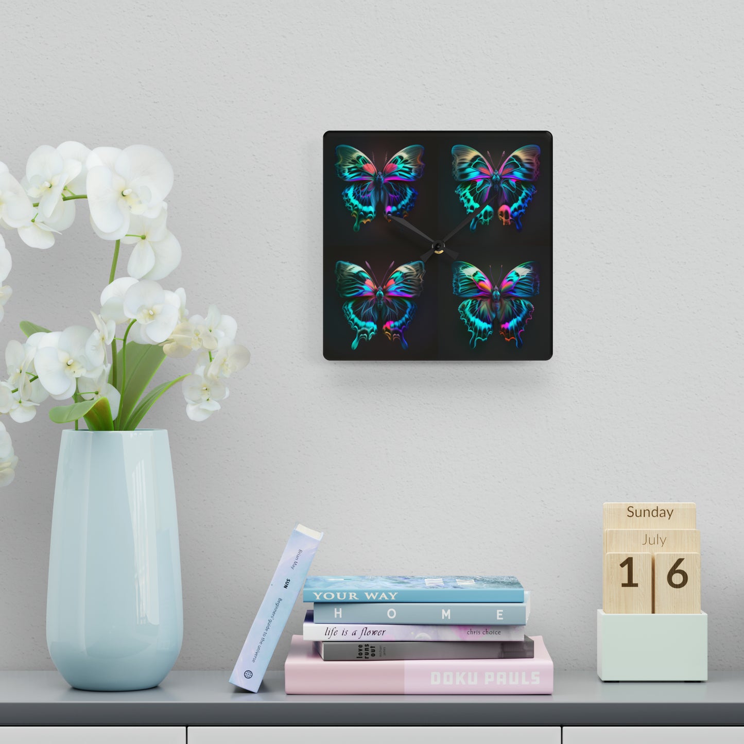 Acrylic Wall Clock Neon Butterfly Fusion 5