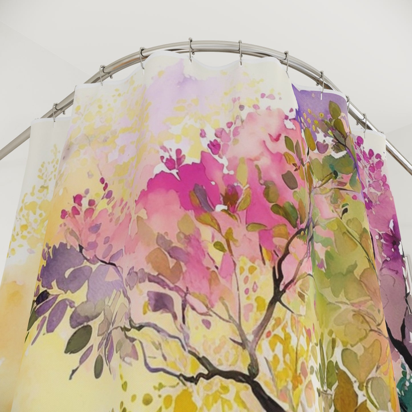 Polyester Shower Curtain Mother Nature Bright Spring Colors Realistic Watercolor 2