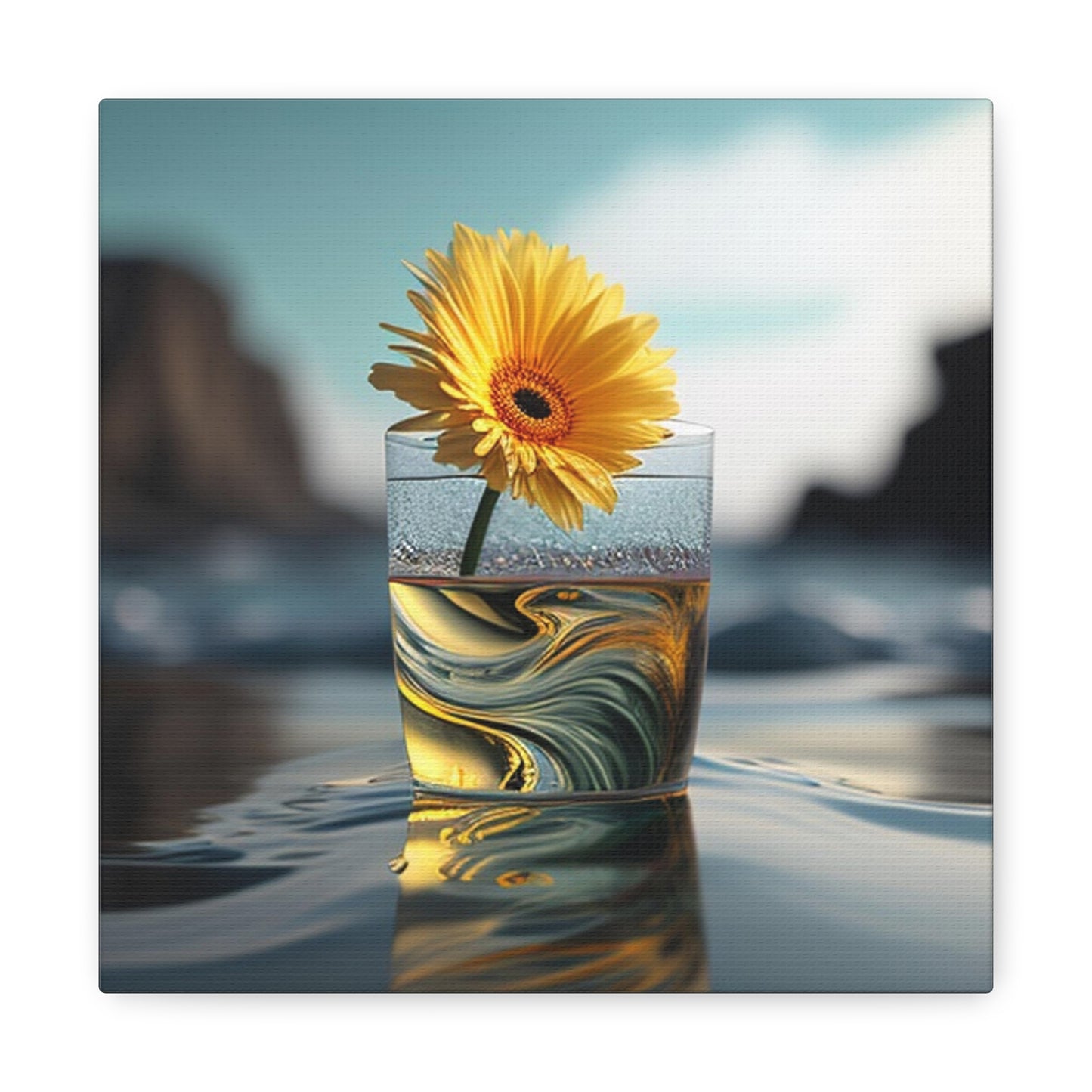 Canvas Gallery Wraps yello Gerbera glass 2