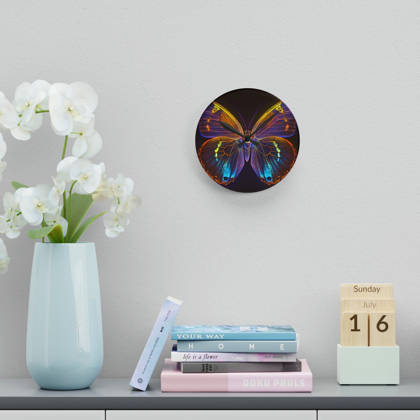 Acrylic Wall Clock Neon Butterfly Flair 2