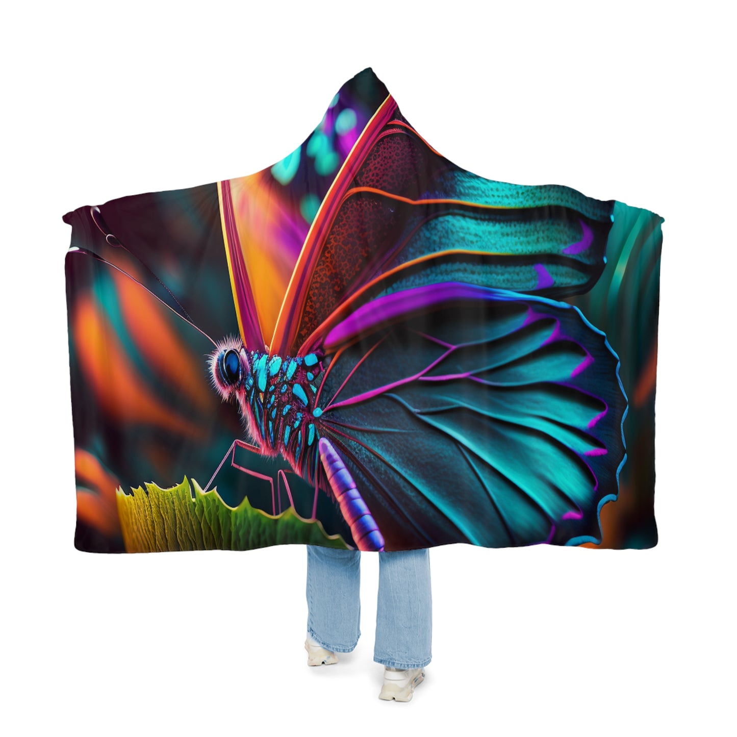 Snuggle Hooded Blanket Neon Butterfly Macro 1
