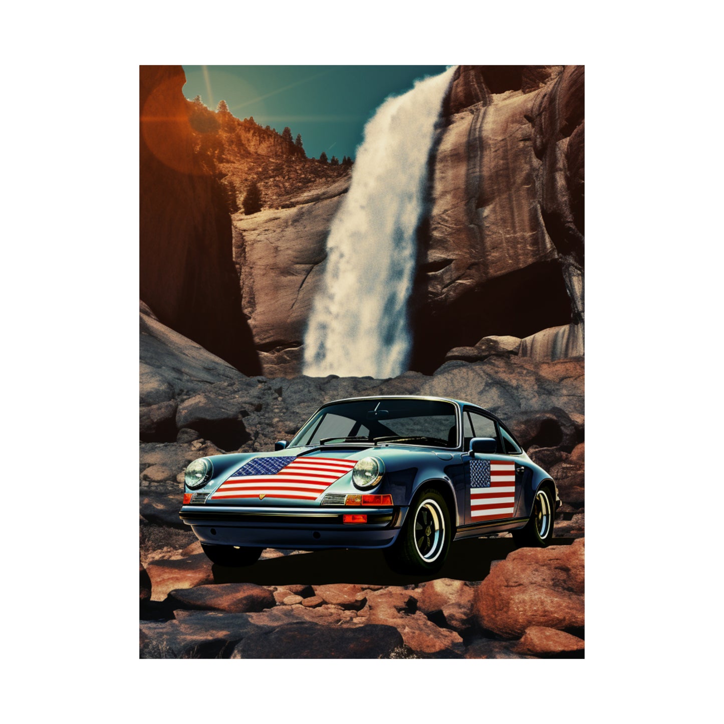 Premium Matte Vertical Posters American Flag Porsche Abstract 2