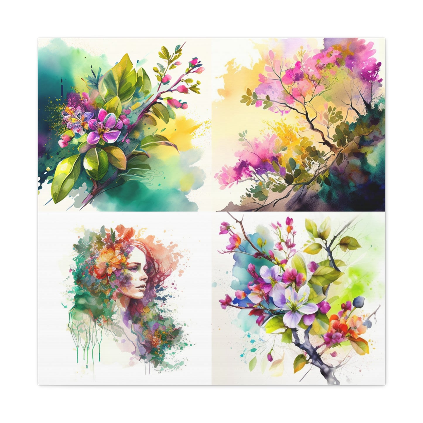 Canvas Gallery Wraps Mother Nature Bright Spring Colors Realistic Watercolor 5