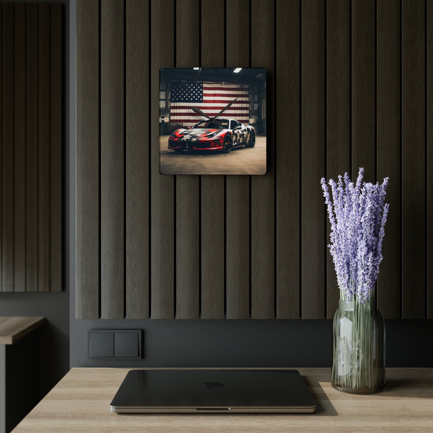 Acrylic Wall Clock American Flag Farrari 1