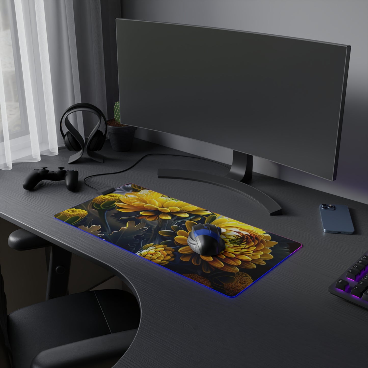 LED Gaming Mouse Pad Yellow Hermosas Flores Amarillas 3