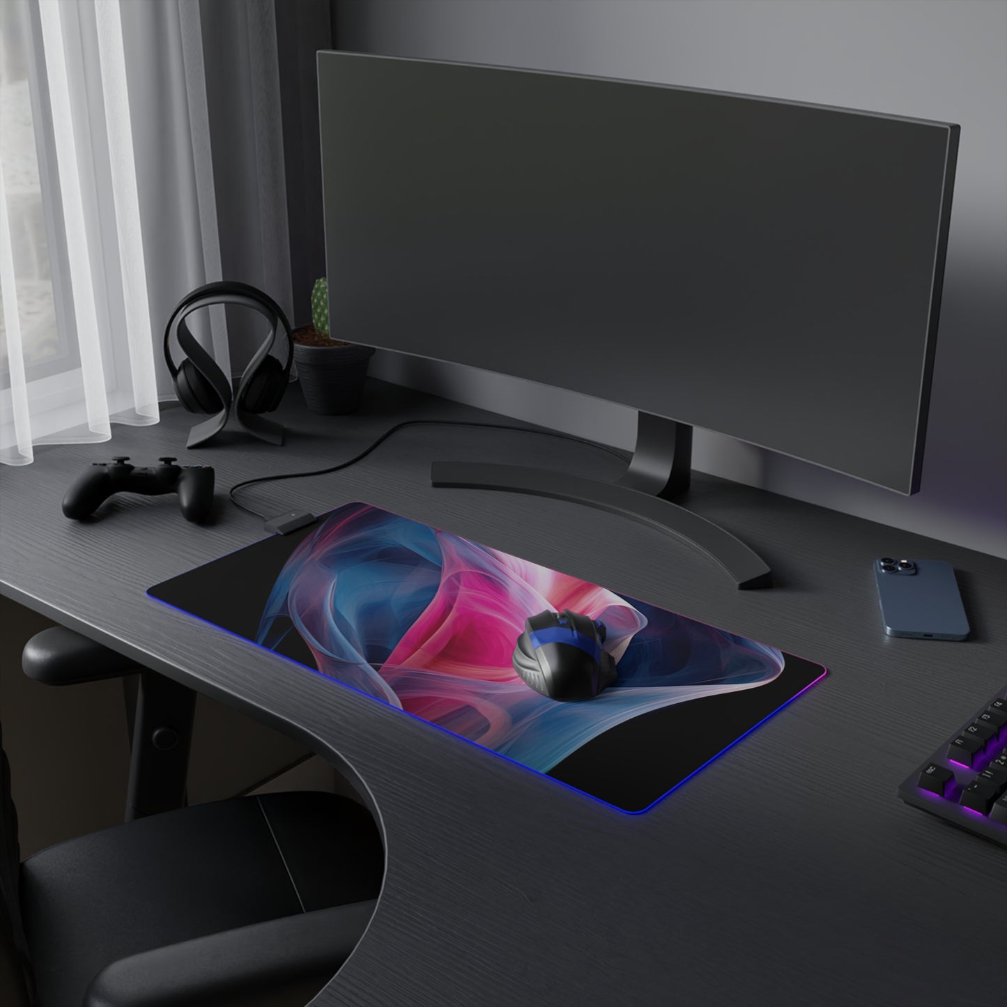 LED Gaming Mouse Pad Pink & Blue Tulip Rose 3