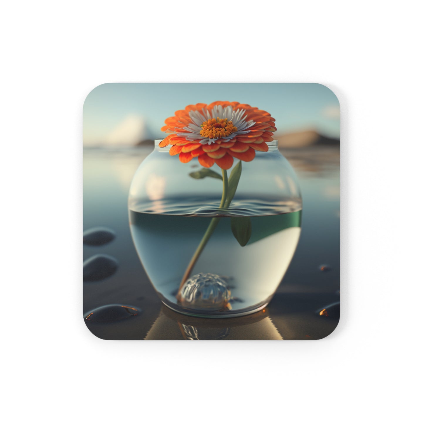 Corkwood Coaster Set Orange Zinnia 3