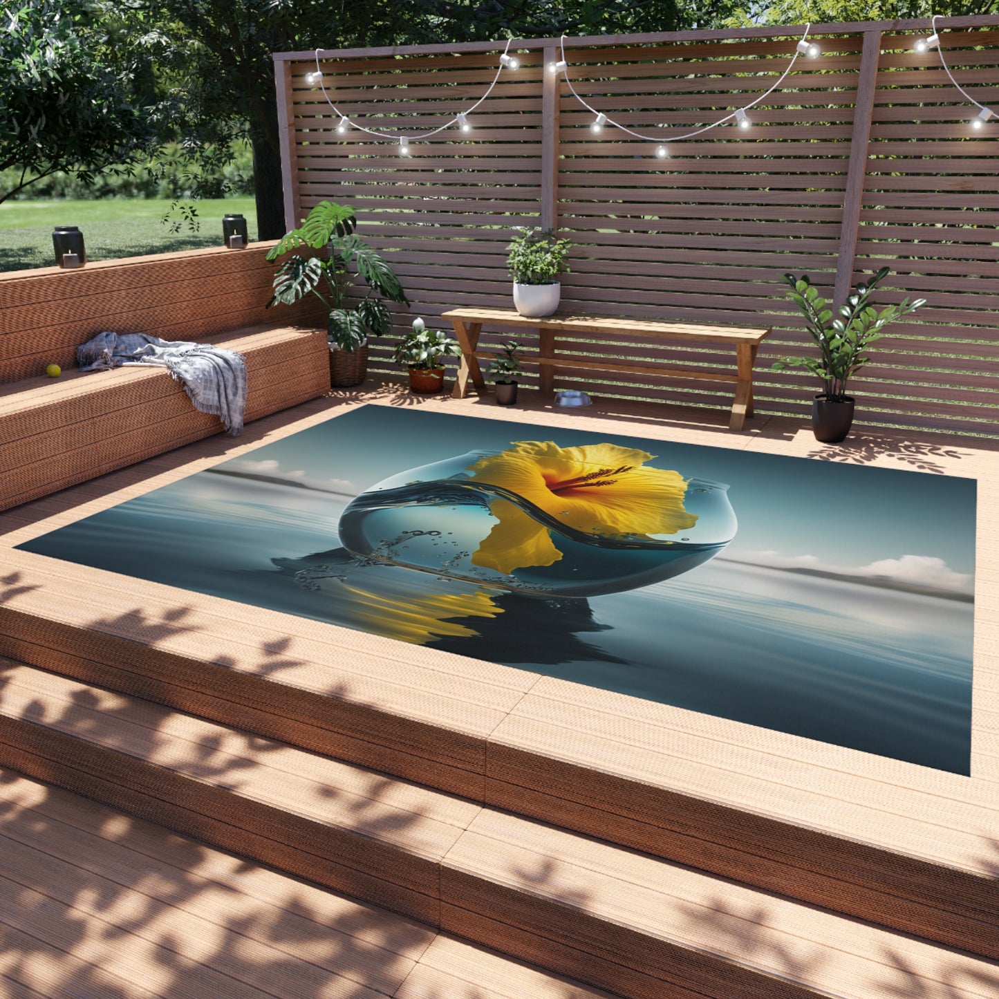 Outdoor Rug  Yellow Hibiscus glass 4