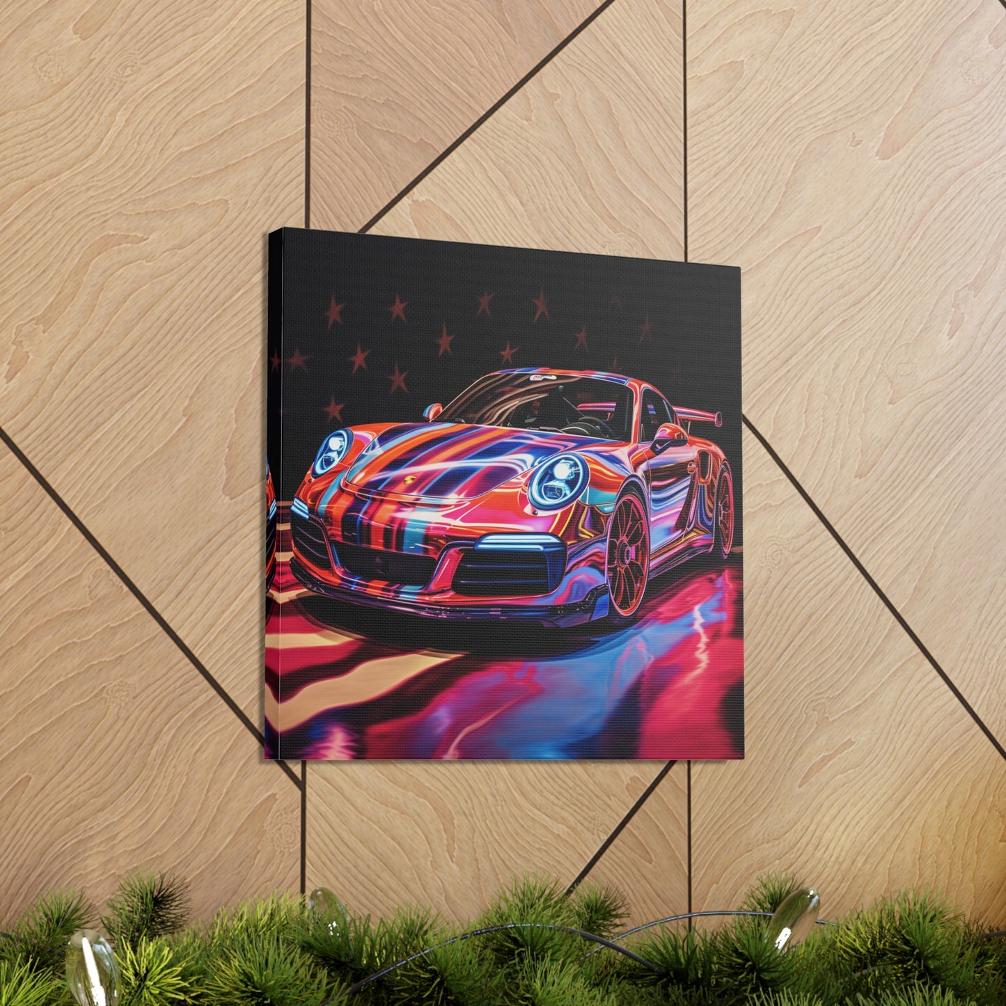 Canvas Gallery Wraps Macro American Flag Porsche 4