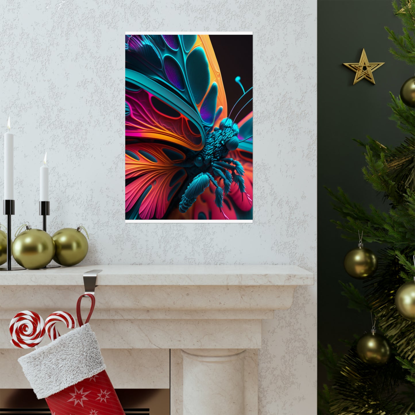 Premium Matte Vertical Posters Neon Butterfly Macro 4