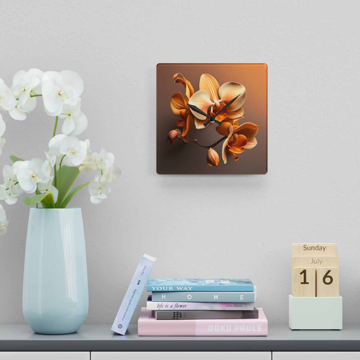 Acrylic Wall Clock orchid pedals 2