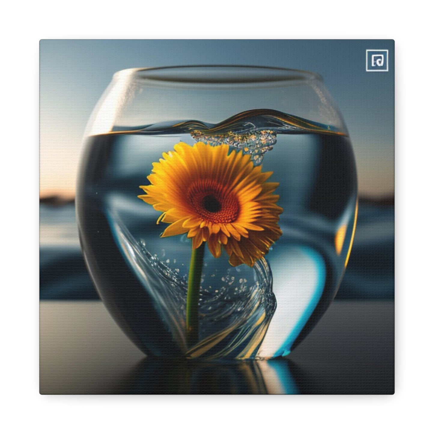 Canvas Gallery Wraps yello Gerbera glass 3