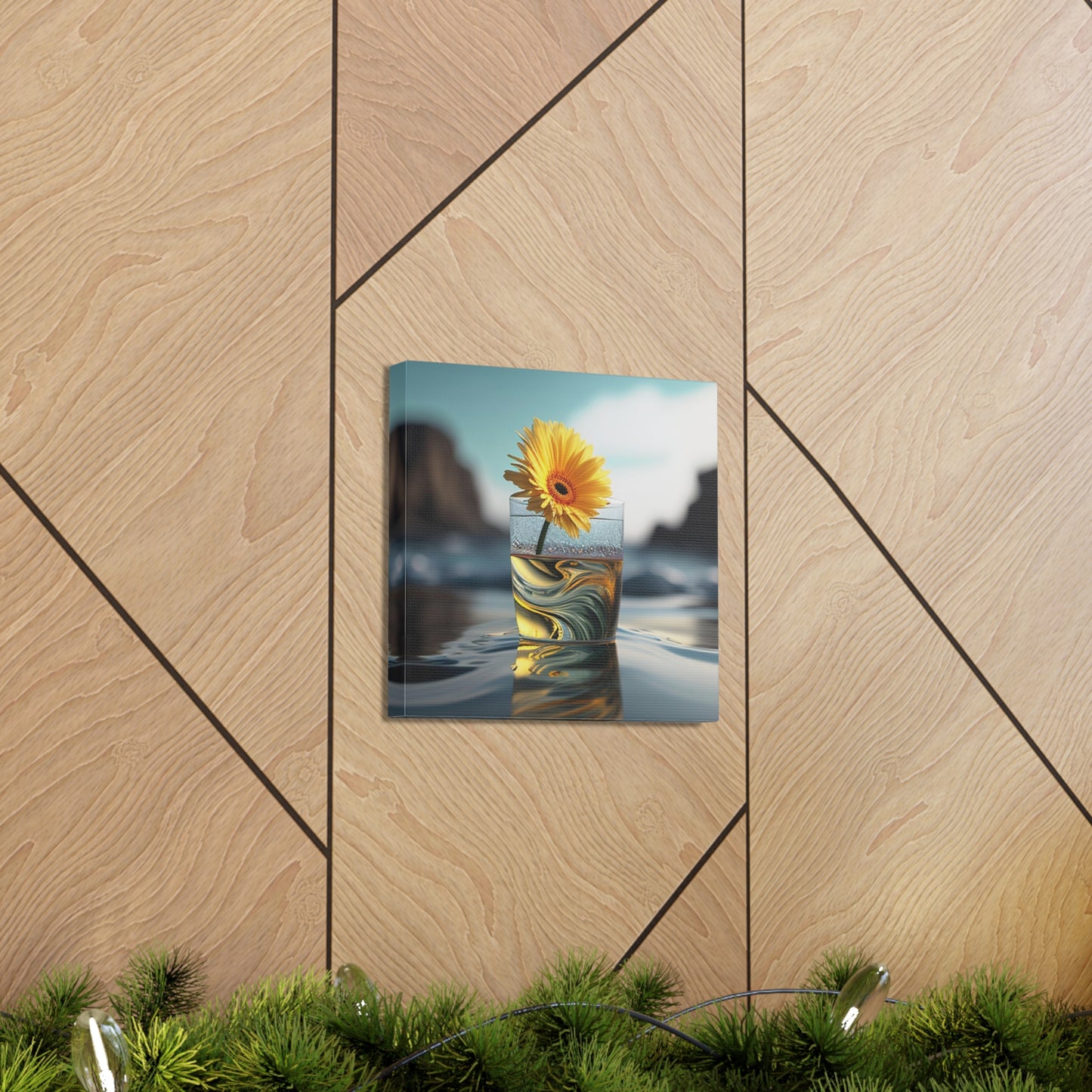 Canvas Gallery Wraps yello Gerbera glass 2