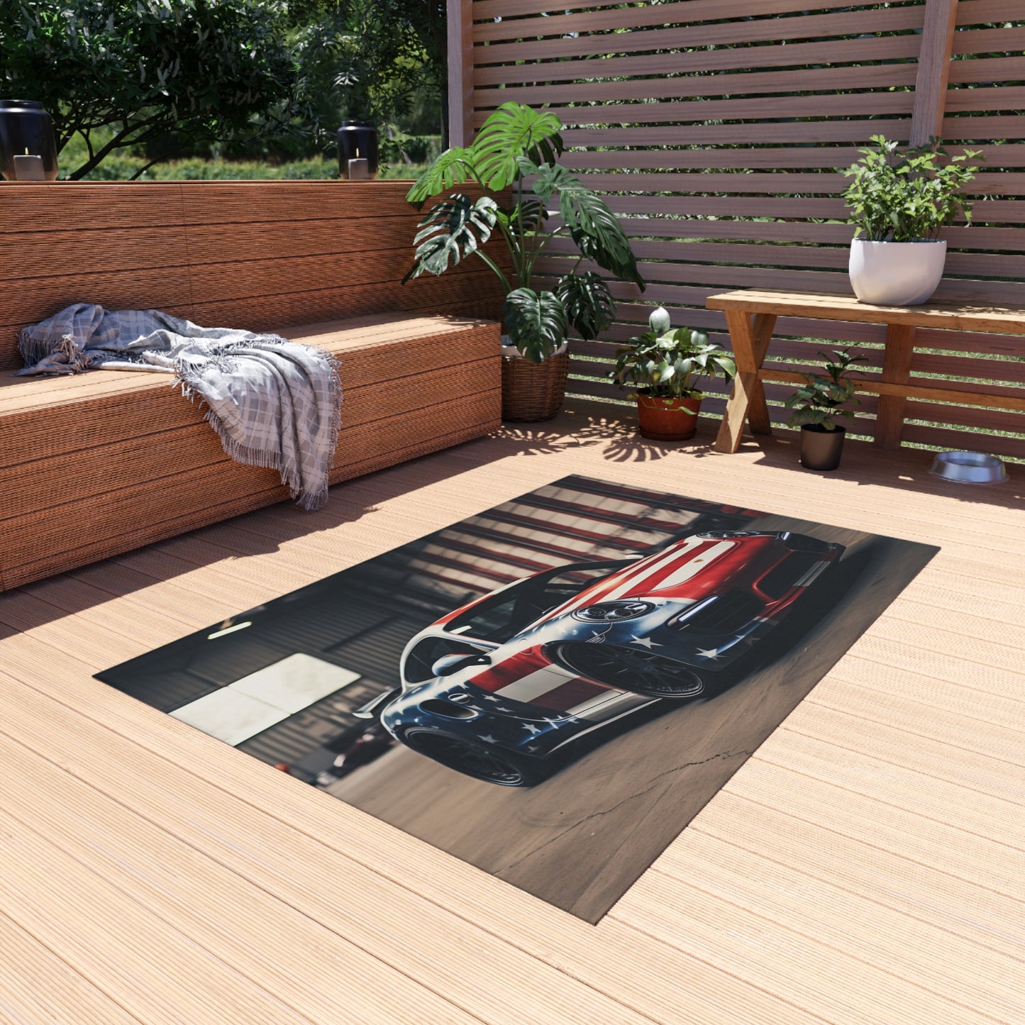 Outdoor Rug  American Flag Porsche 2