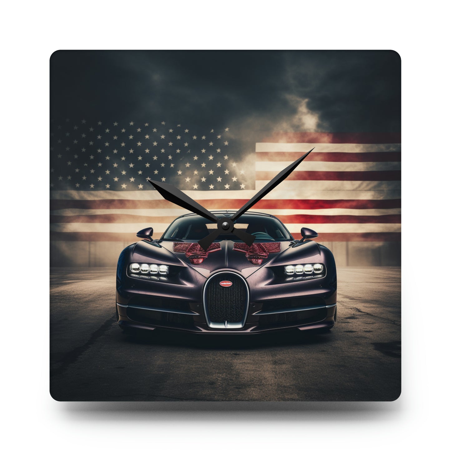 Acrylic Wall Clock American Flag Background Bugatti 2