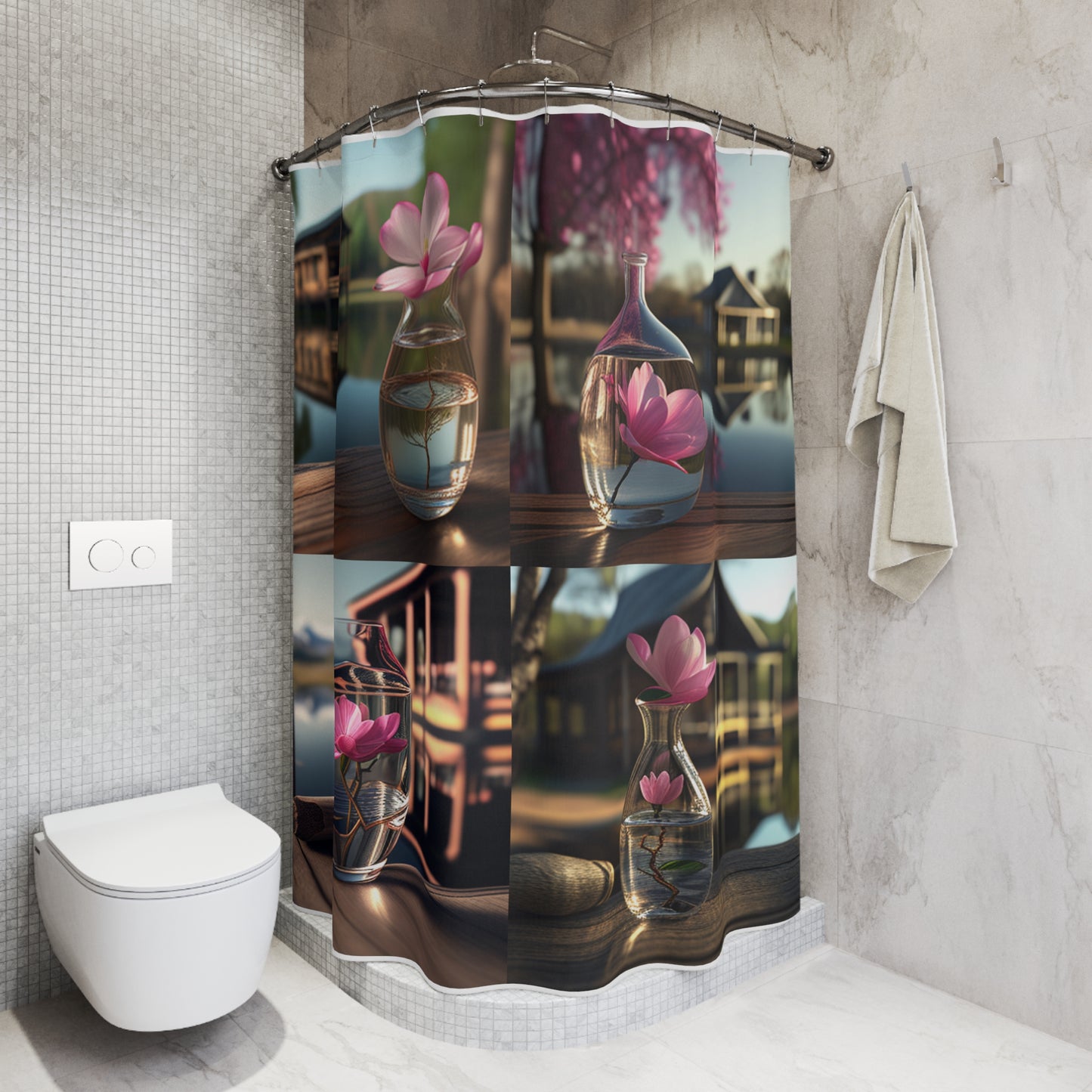 Polyester Shower Curtain Magnolia in a Glass vase 5