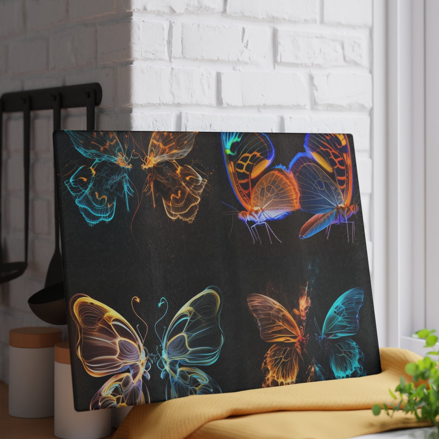 Glass Cutting Board Neon Glo Butterfly 5