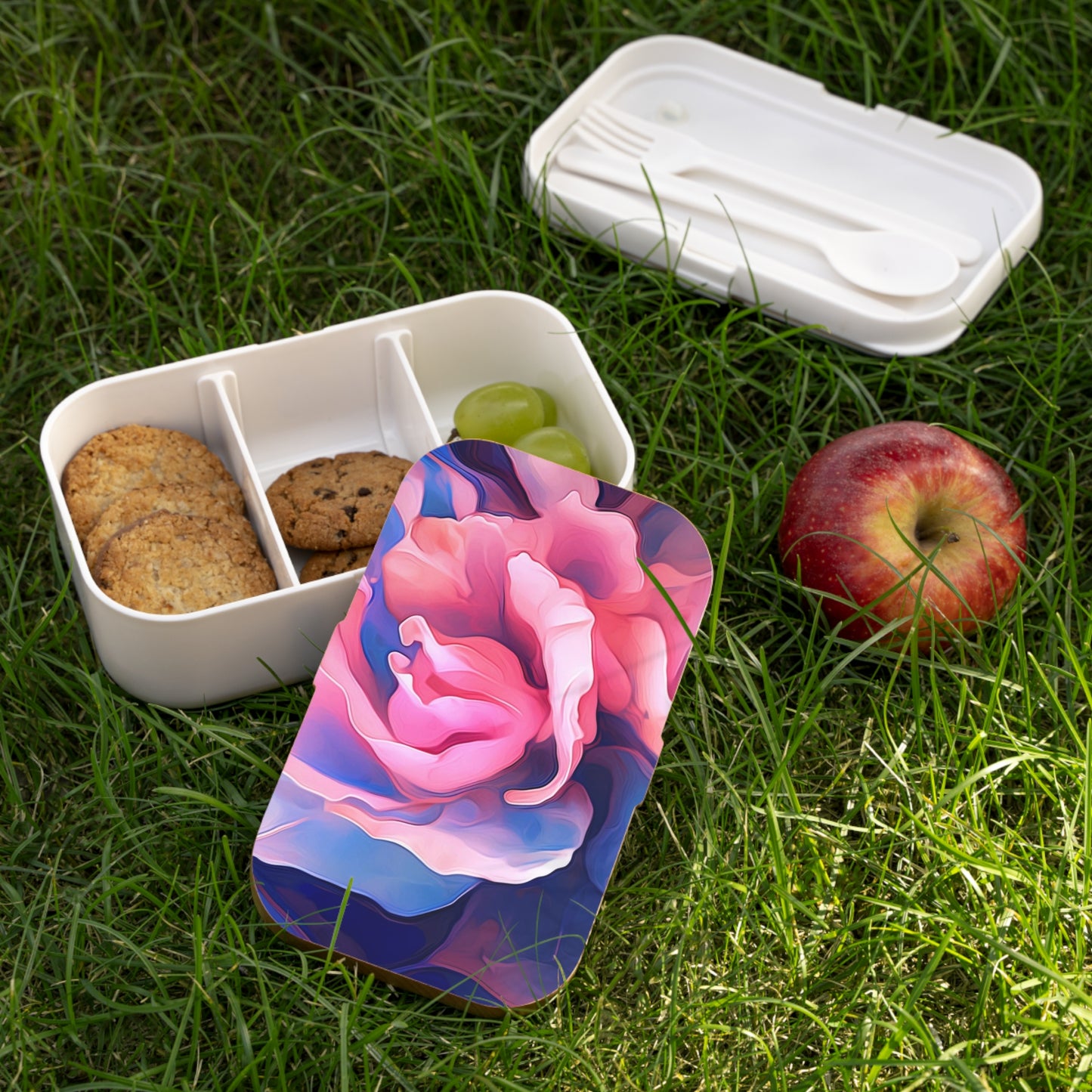 Bento Lunch Box Pink & Blue Tulip Rose 1