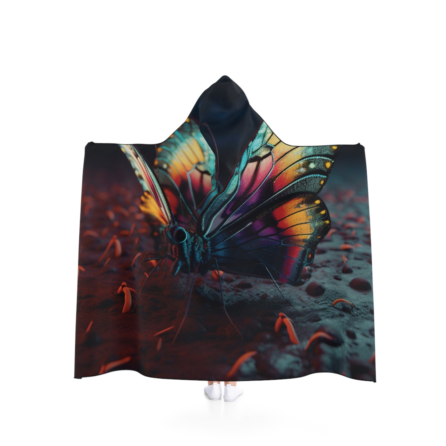 Hooded Blanket Hyper Colorful Butterfly Macro 1