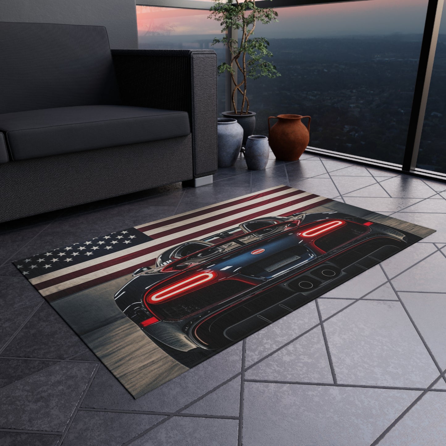 Outdoor Rug  American Flag Background Bugatti 4