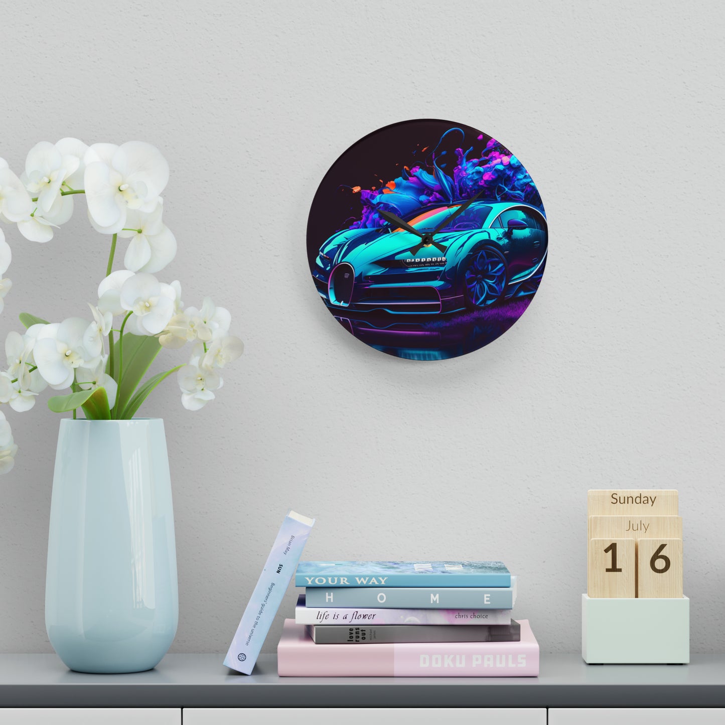 Acrylic Wall Clock Bugatti Neon Chiron 3