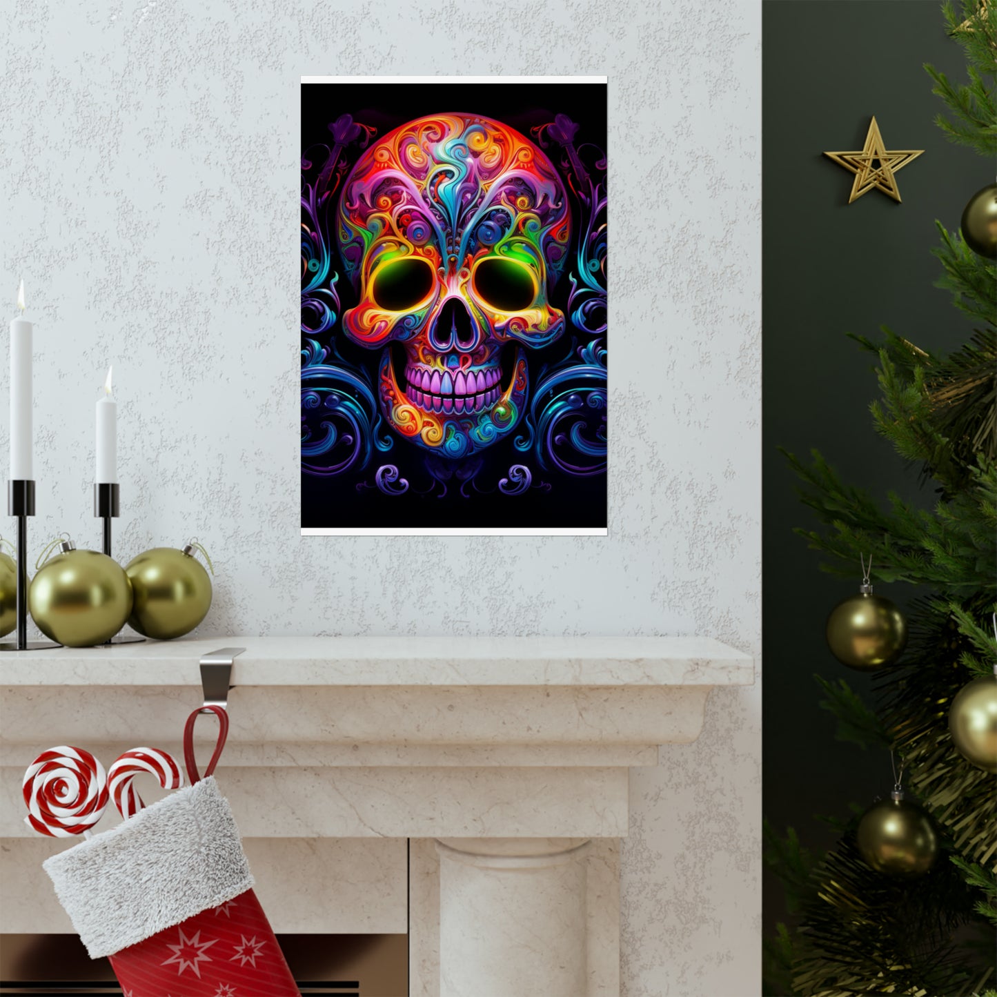 Premium Matte Vertical Posters Macro Skull Color 2