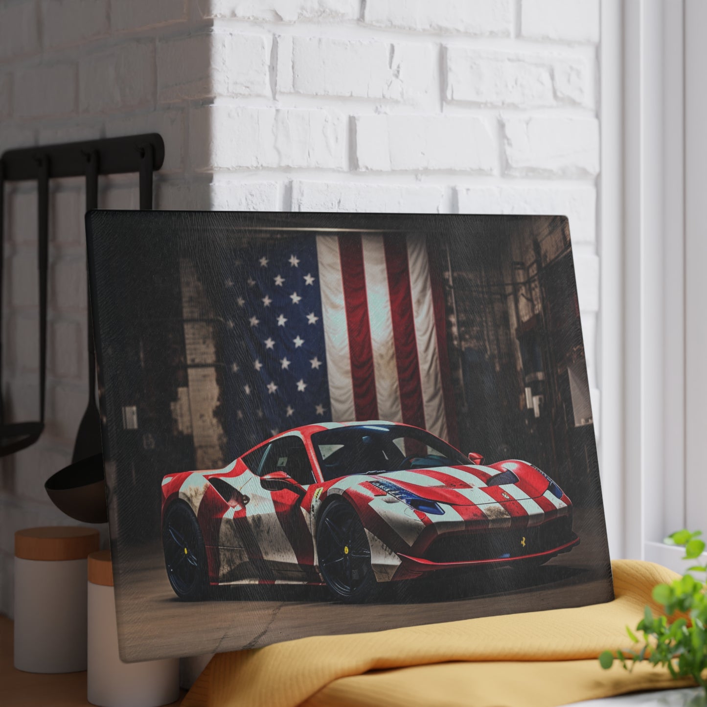 Glass Cutting Board American Flag Farrari 2