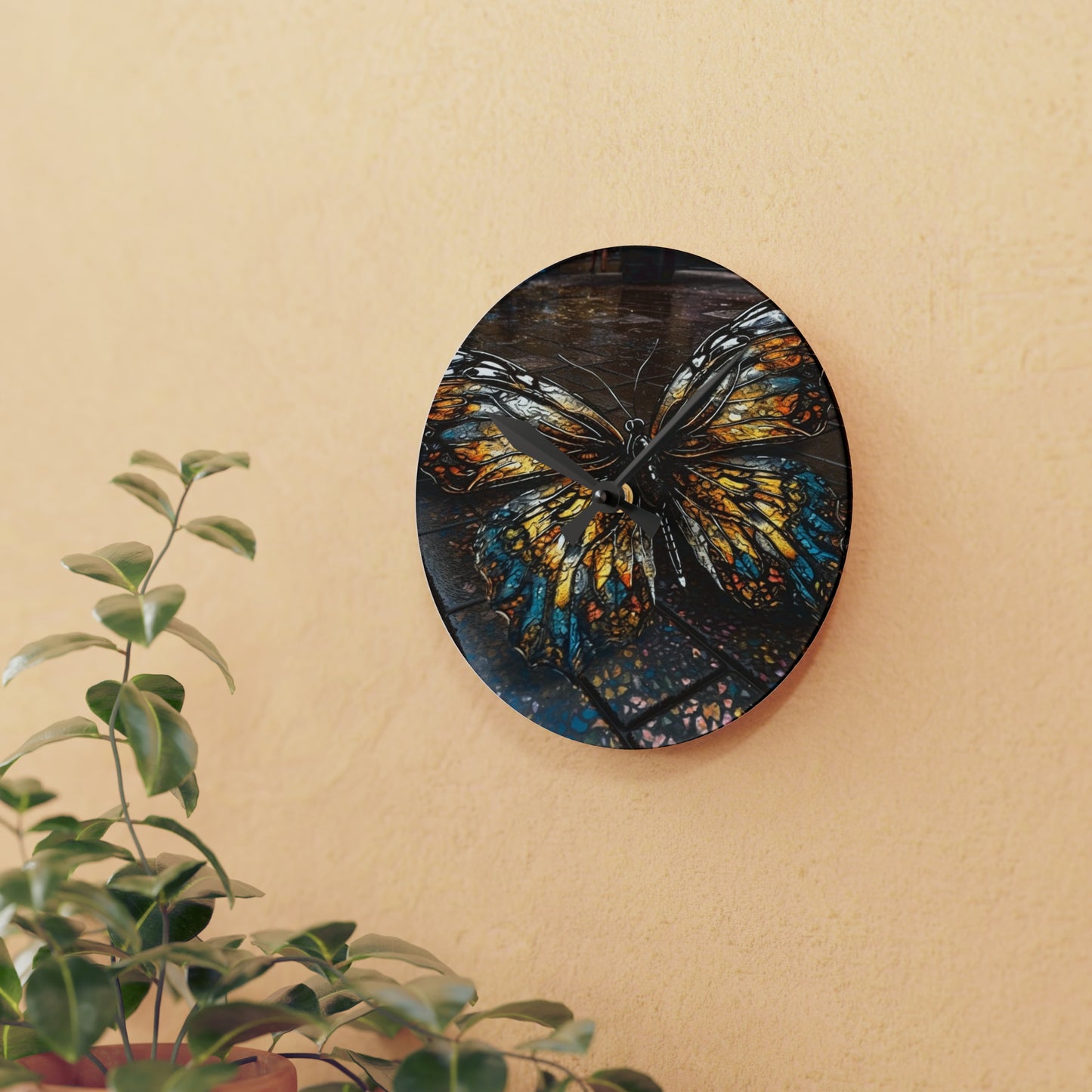 Acrylic Wall Clock Water Butterfly Street 1