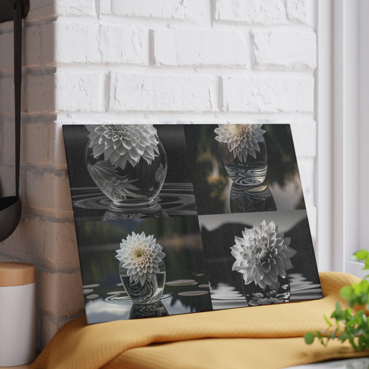 Glass Cutting Board White Dahlia 5