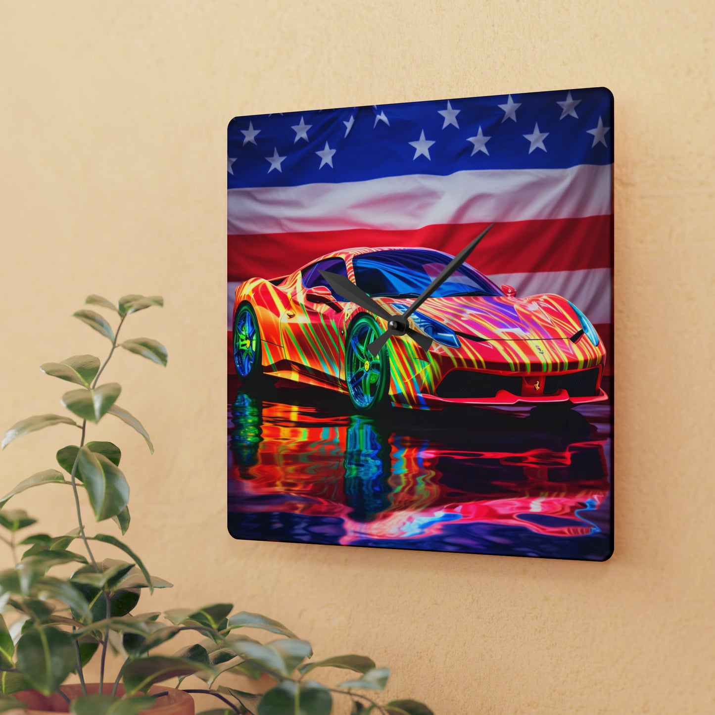 Acrylic Wall Clock Hyper Colorfull Ferrari 4