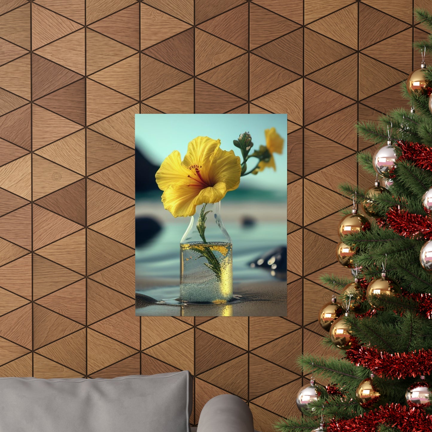 Premium Matte Vertical Posters Yellow Hibiscus glass 3