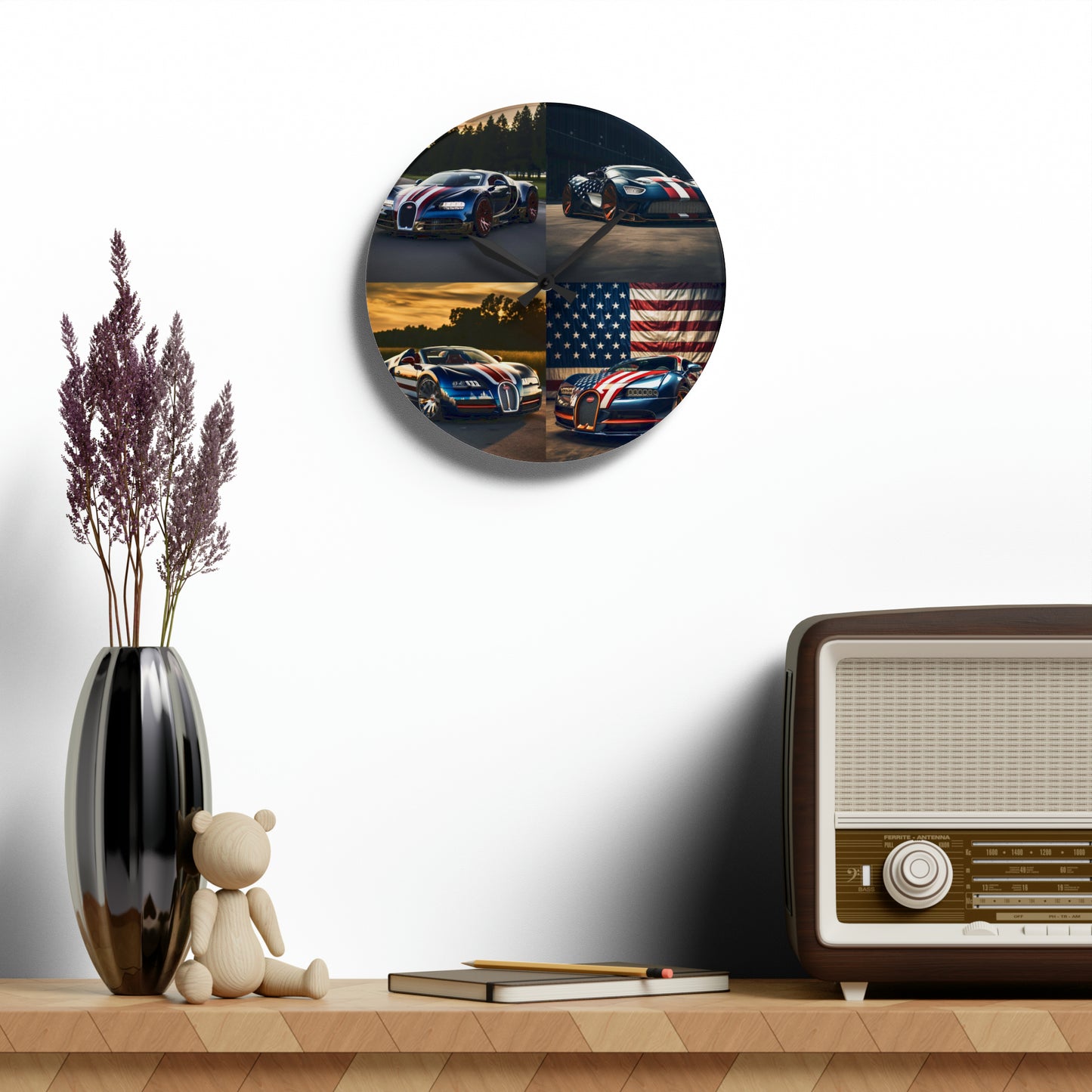 Acrylic Wall Clock Bugatti Flag American 5