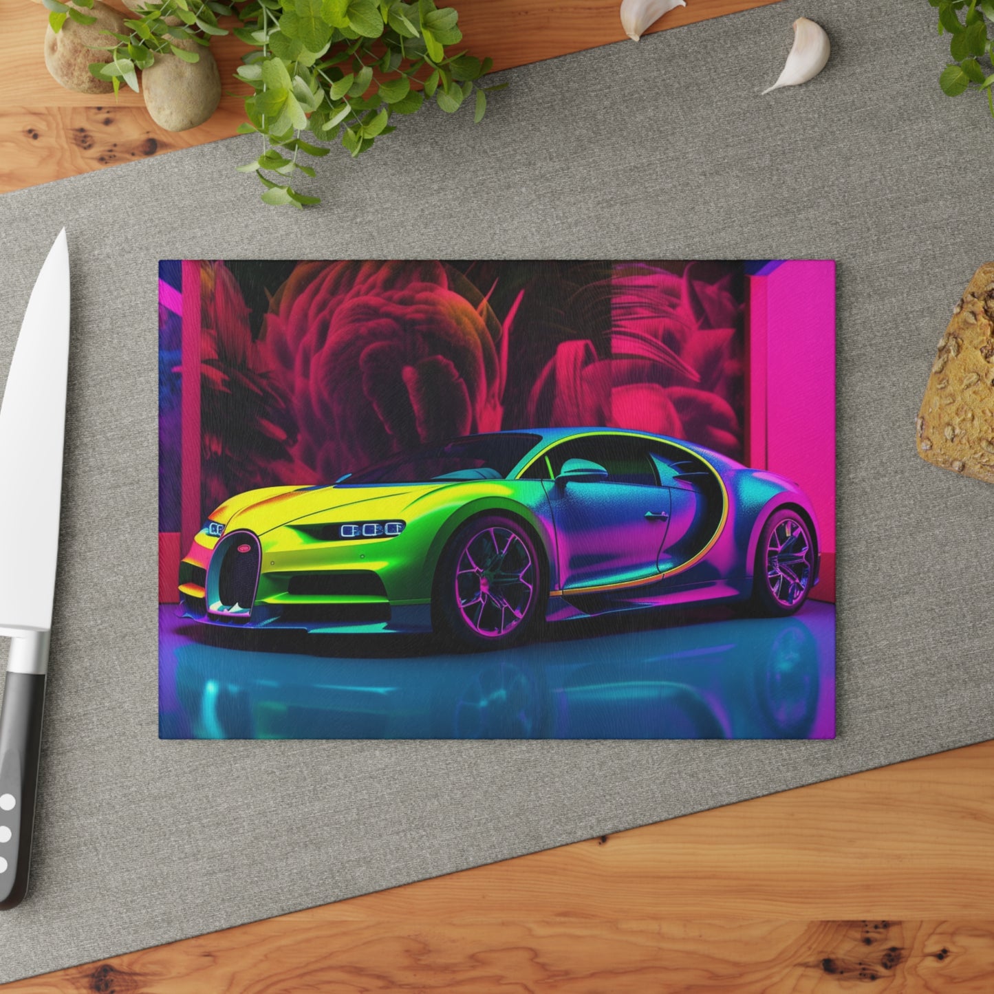 Glass Cutting Board Florescent Bugatti Flair 1