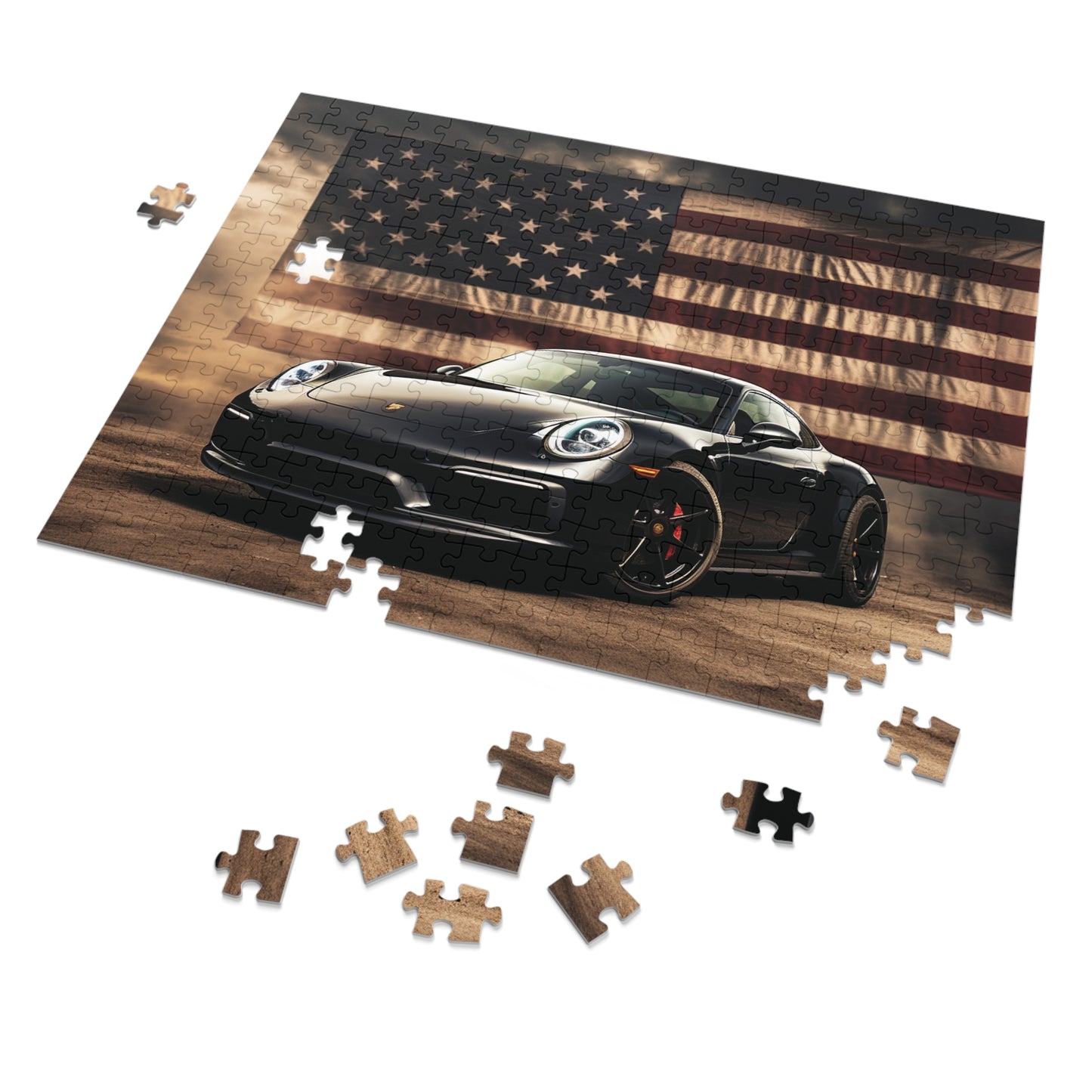 Jigsaw Puzzle (30, 110, 252, 500,1000-Piece) American Flag Background Porsche 4