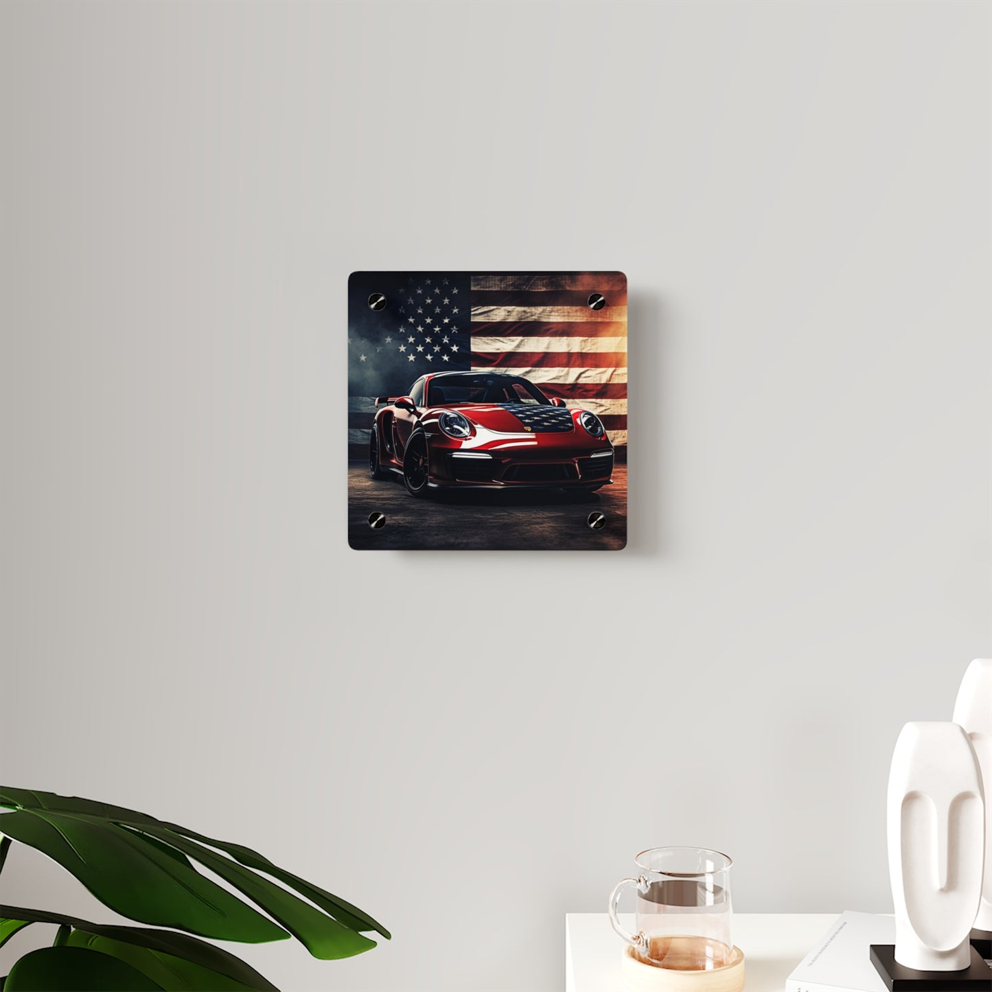 Acrylic Wall Art Panels American Flag Background Porsche 2