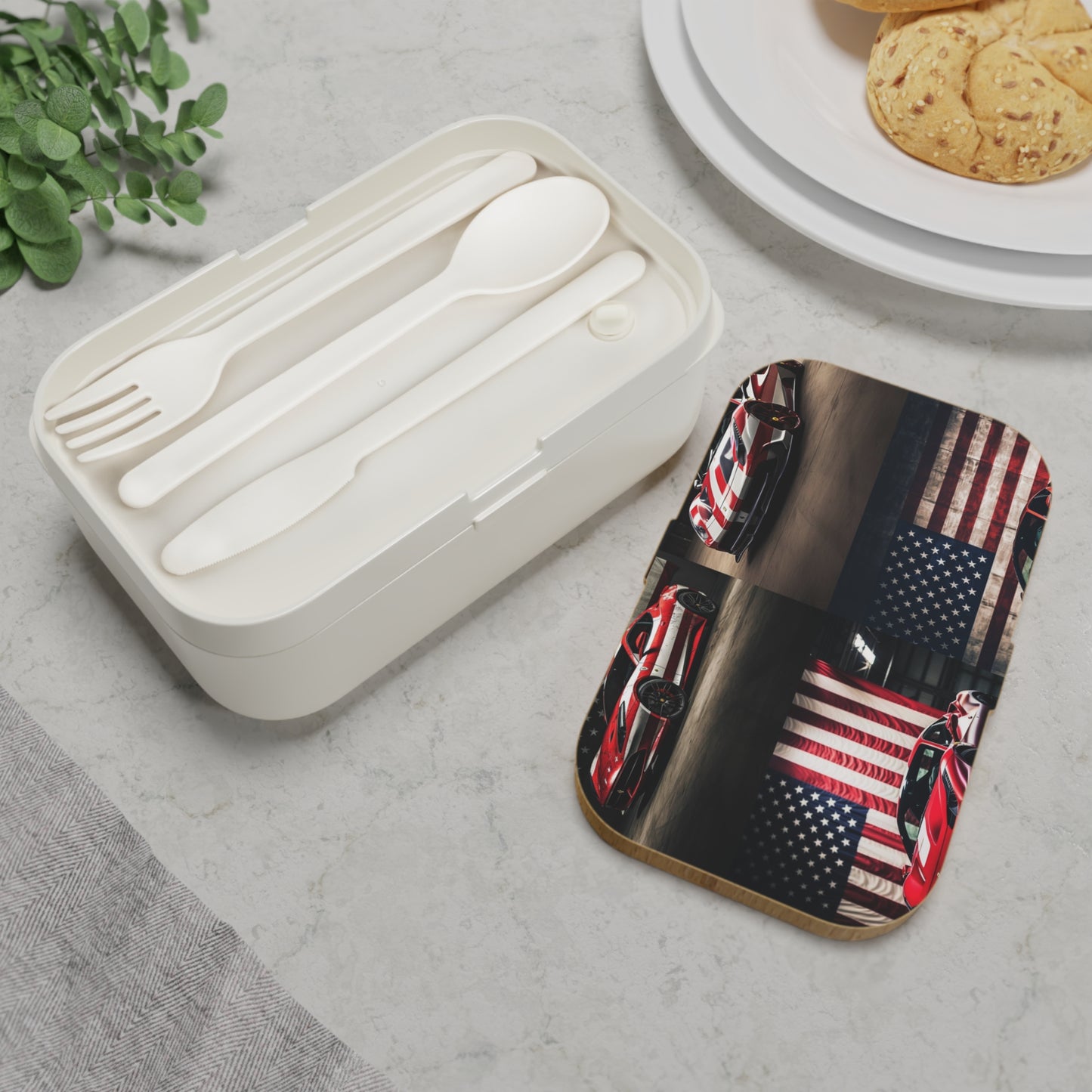 Bento Lunch Box American Flag Background Ferrari 5