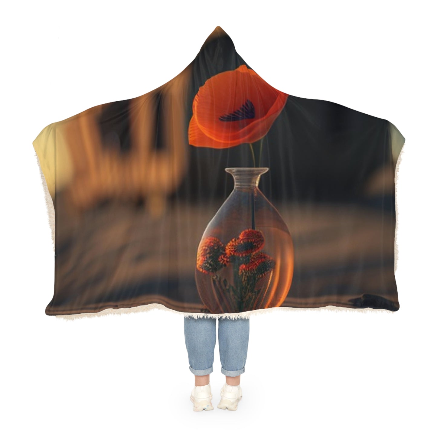 Snuggle Hooded Blanket Orange Poppy in a Vase 3