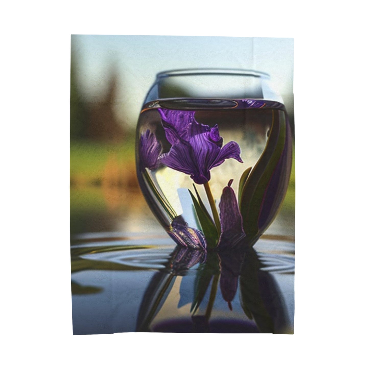 Velveteen Plush Blanket Purple Iris in a vase 3