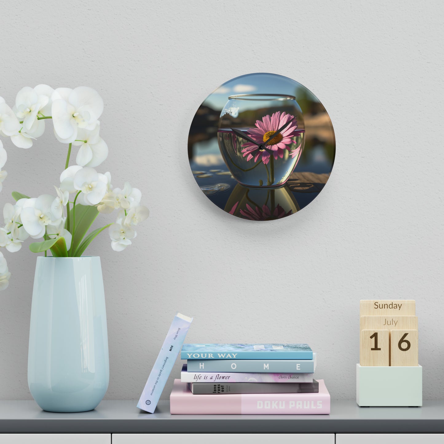 Acrylic Wall Clock Daisy in a vase 1