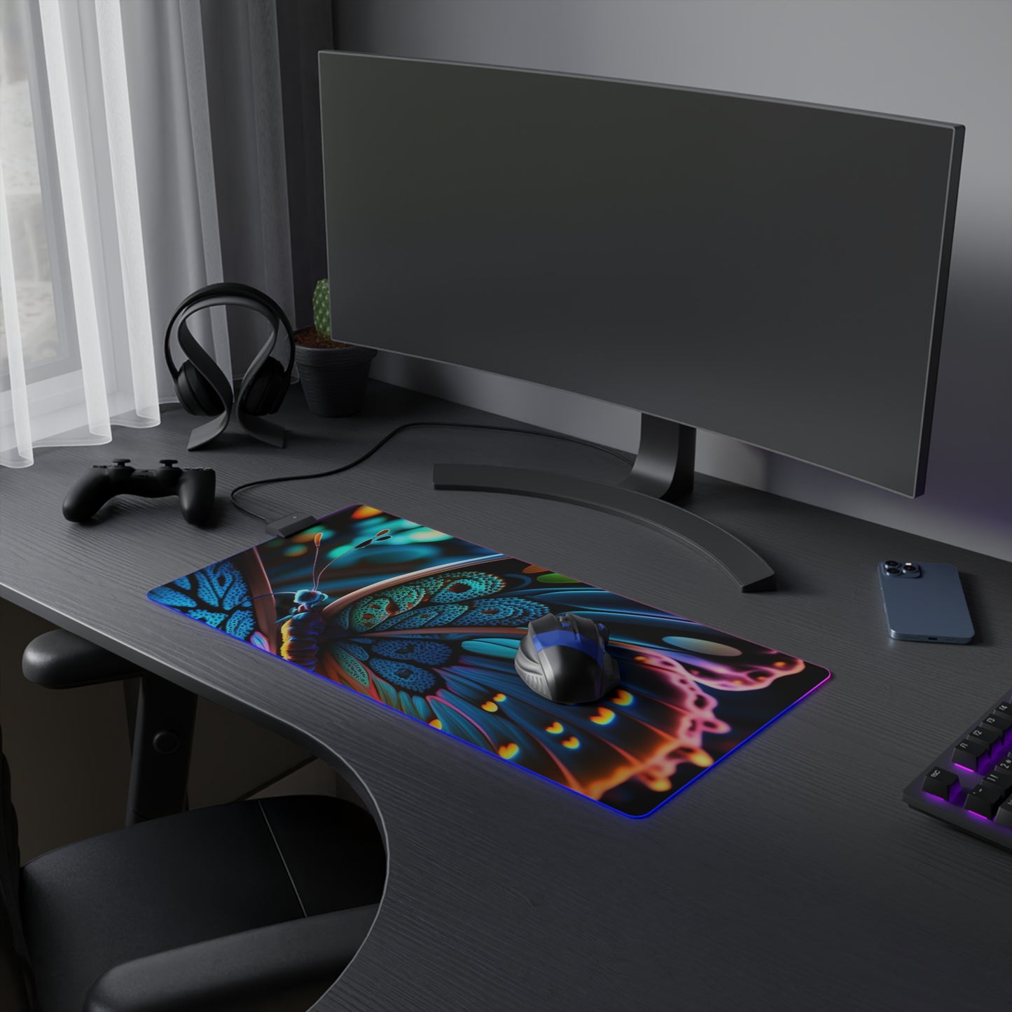 LED Gaming Mouse Pad Neon Butterfly Macro 2