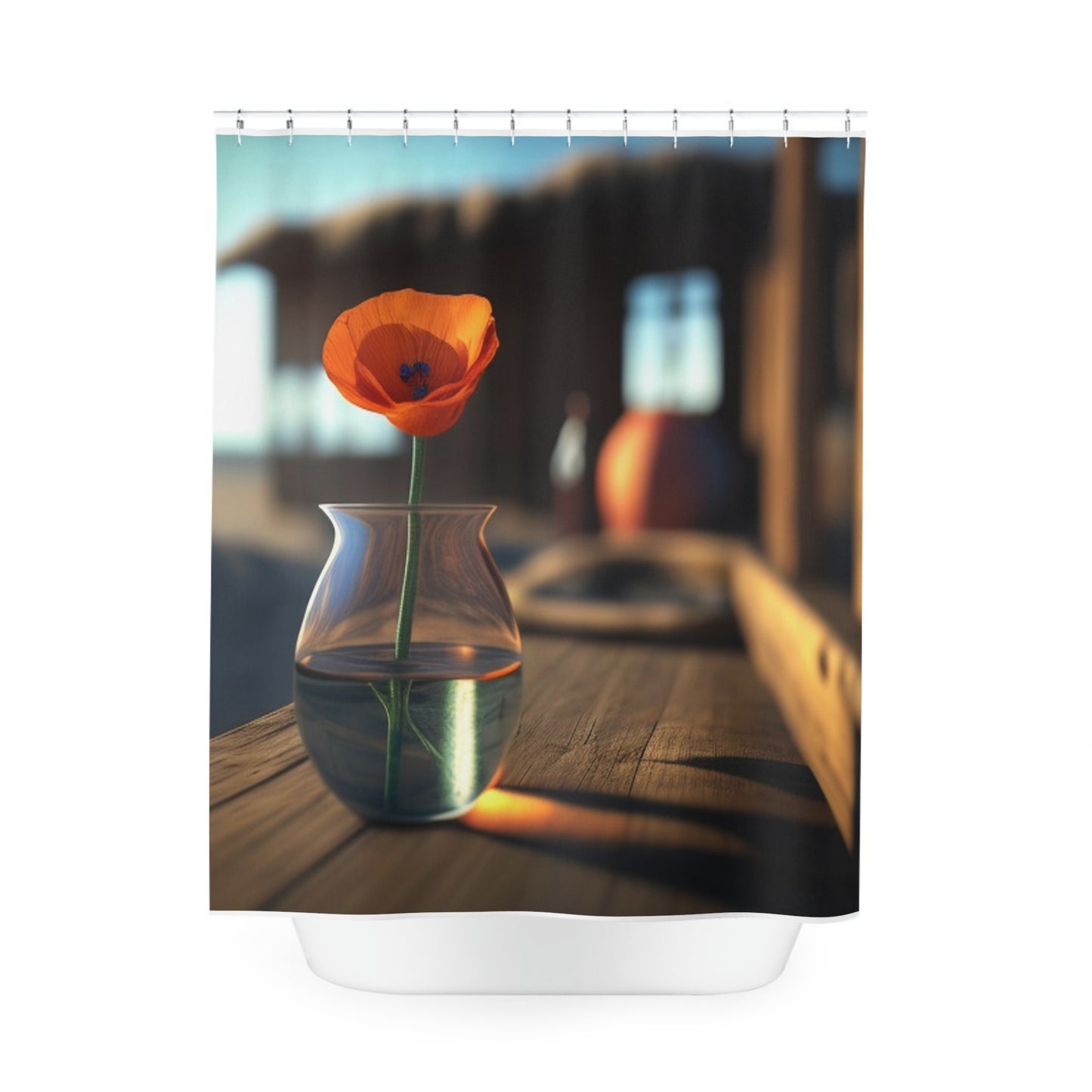 Polyester Shower Curtain Poppy in a Glass Vase 2